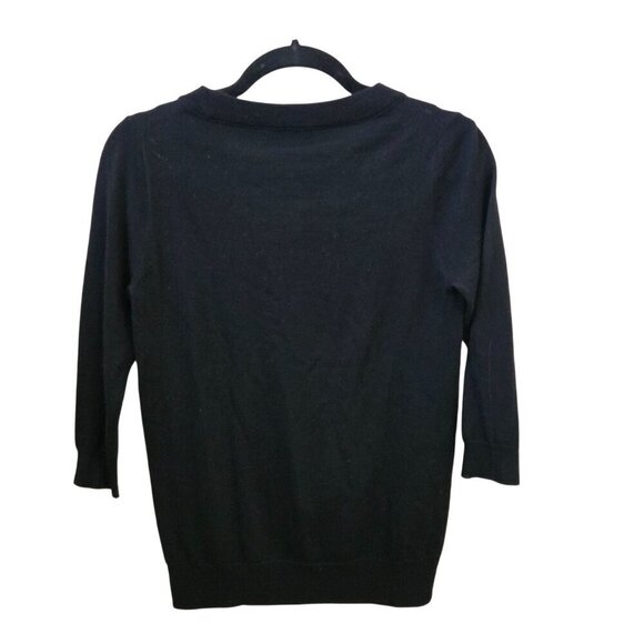 J.Crew Black Merino Wool 3/4 Sleeve Crewneck Sweater Size XS - Picture 2 of 4